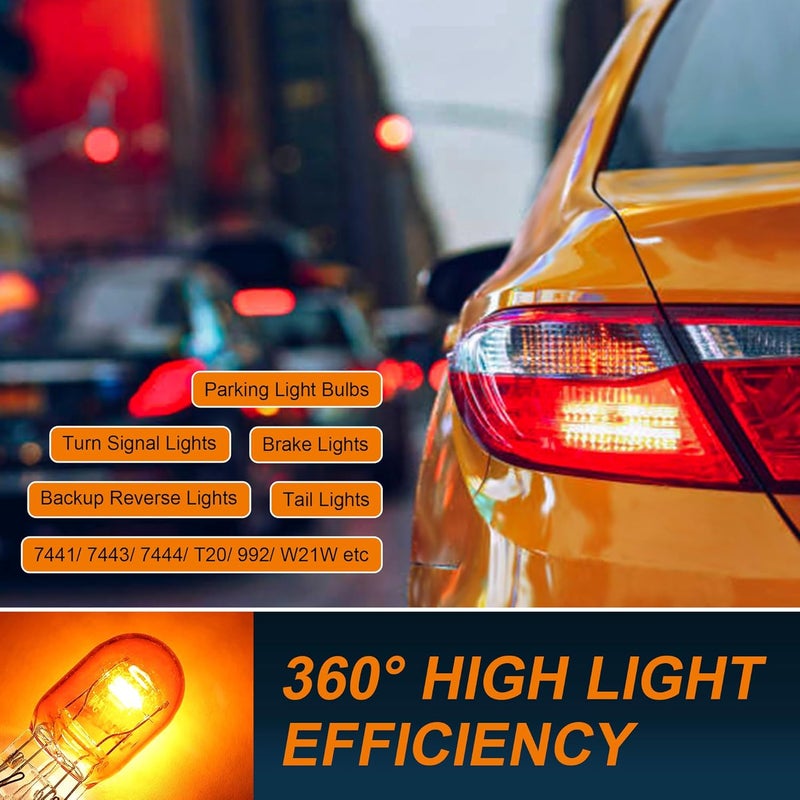 Meonum 10 قطع لمبة ضوء الفرامل 7443 لمبة LED 7444NA لمبات LED 7443 7444 برتقالية T20 W21/5W 12V بديل لمبات ضوء الفرامل والذيل وإشارة الانعطاف في السيارات - Image 2